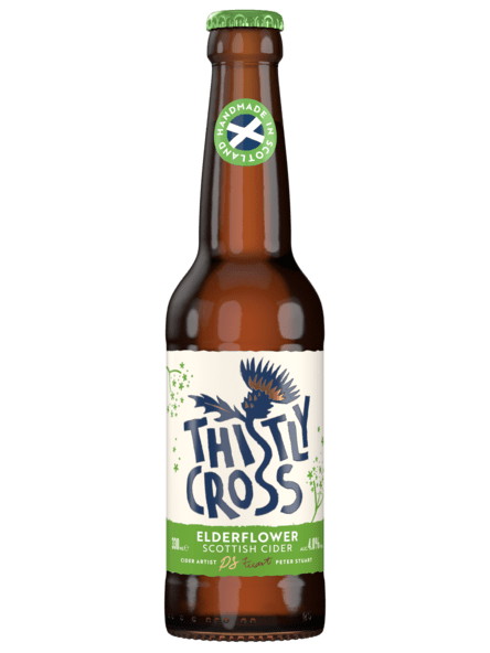 Brown bottle of Thistly Cross Elderflower Scottish Cider
