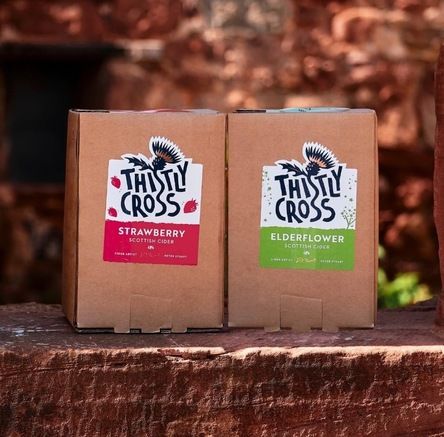 two Thistly Cross cider boxes side by side